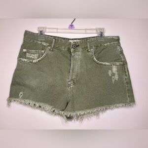 We the Free Olive green distressed button fly shorts